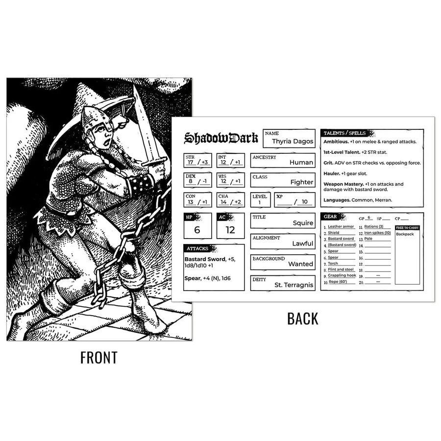 12 Premade 1st-Level Character Cards (Shadowdark) c7a-639 фото